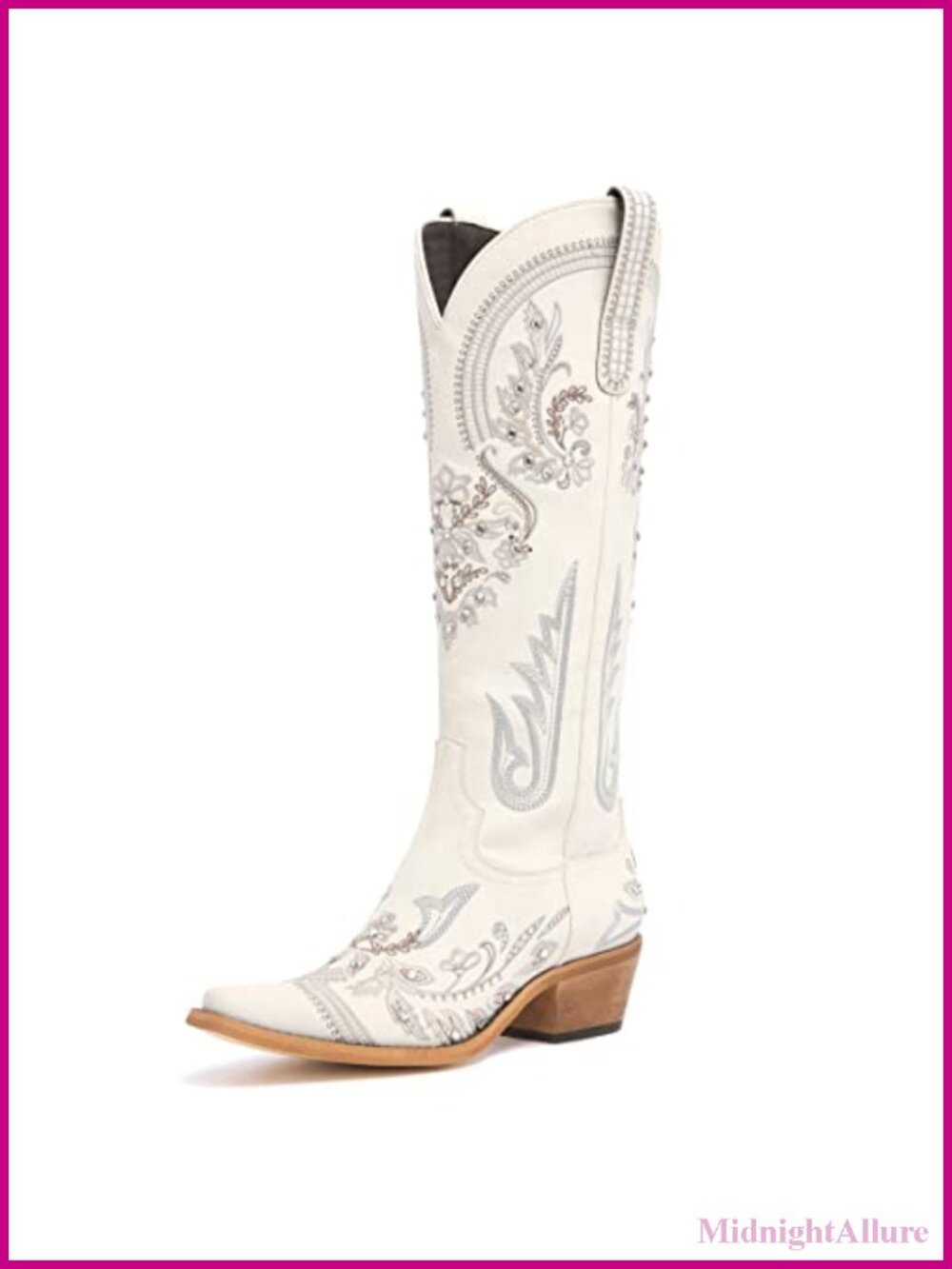 Women's Rhinestone Embroidered Western Cowboy Boots Knee High Snip Toe